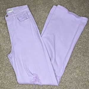Women's Distressed Pastel Purple Wide Leg Jeans